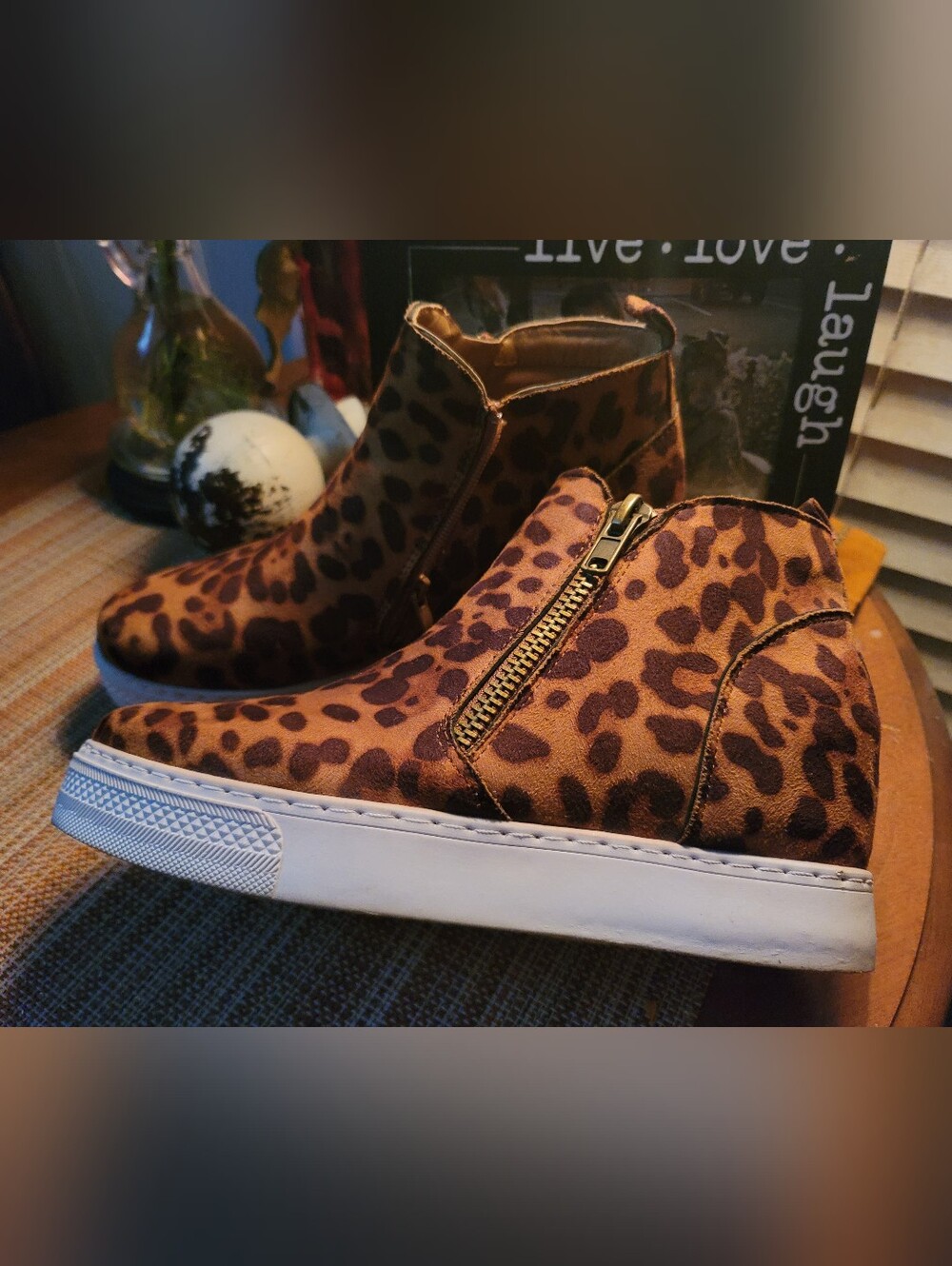 Bamboo Leopard Zip Wedge Booties 9